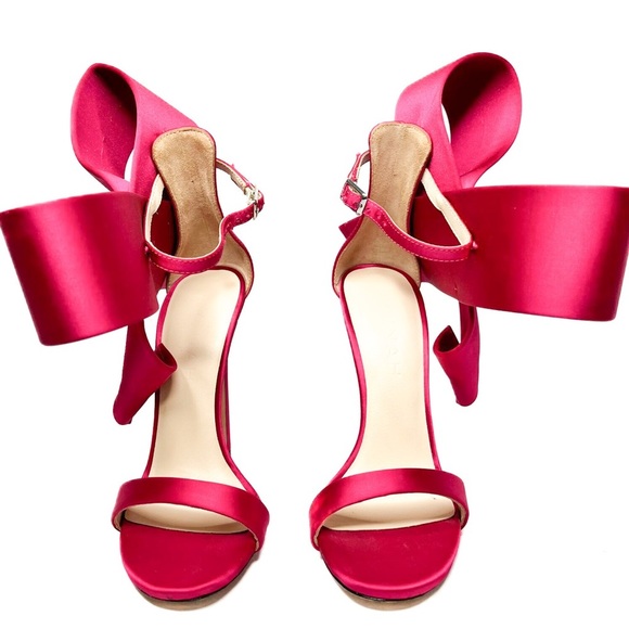 Aminah Abdul Jillil Bow Satin Pink Fuchsia Pointed Toe Heels 6 - Picture 10 of 10